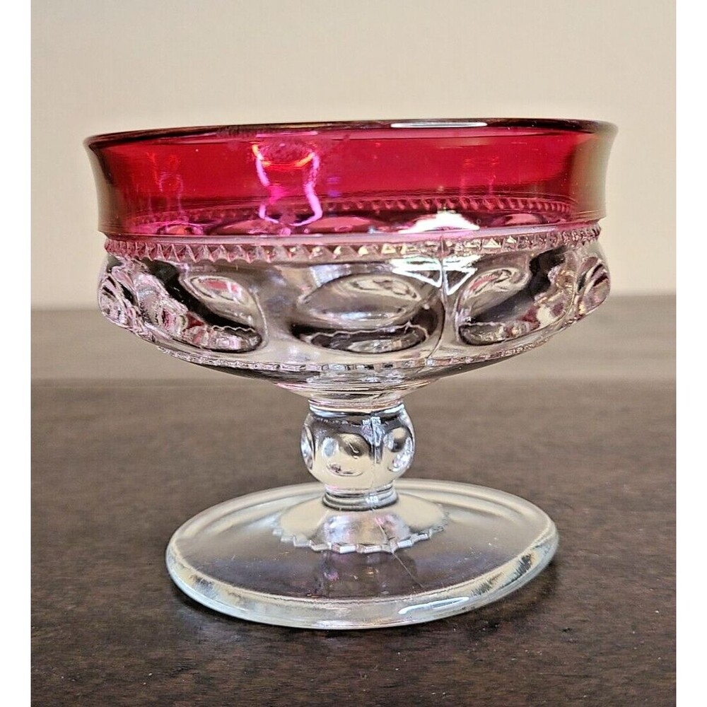 Indiana Glass Kings Crown Ruby Red Flash Thumbprint Sherbet Dessert 3.5 x 3.75"